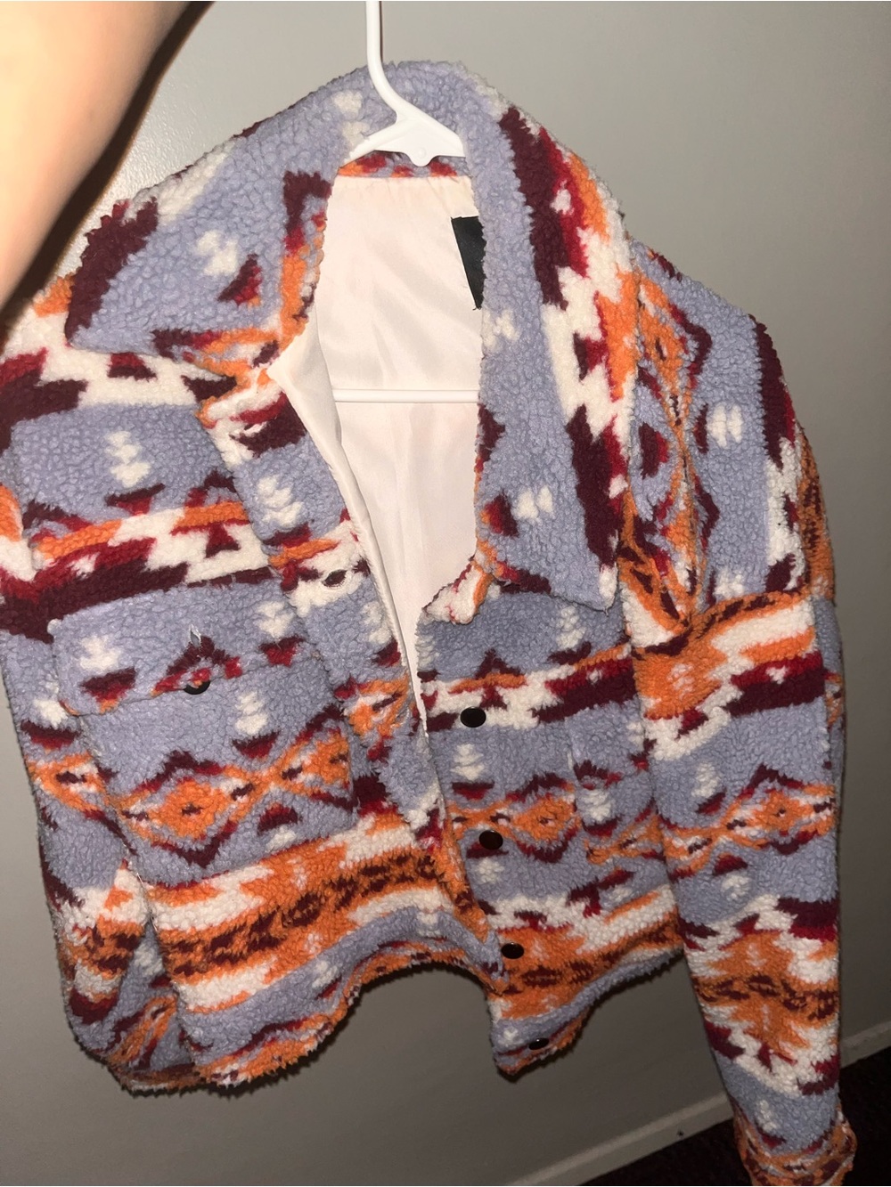 Forever 21 Lavender, Orange & Burgundy Aztec Teddy Jacket